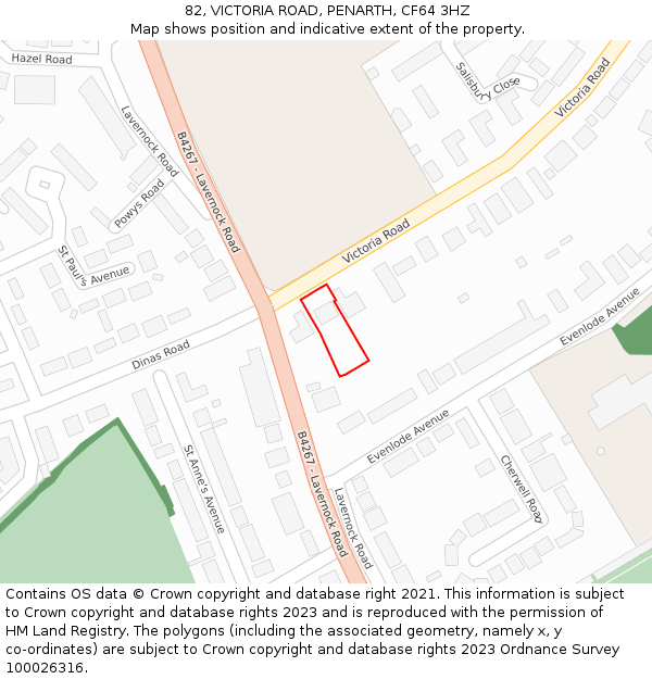 82, VICTORIA ROAD, PENARTH, CF64 3HZ: Location map and indicative extent of plot