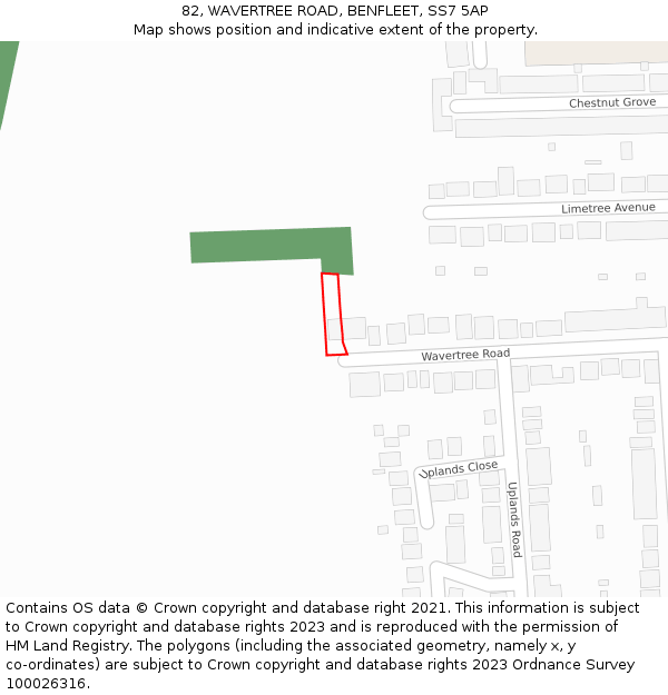 82, WAVERTREE ROAD, BENFLEET, SS7 5AP: Location map and indicative extent of plot