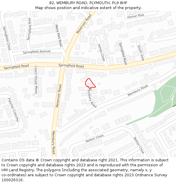 82, WEMBURY ROAD, PLYMOUTH, PL9 8HF: Location map and indicative extent of plot