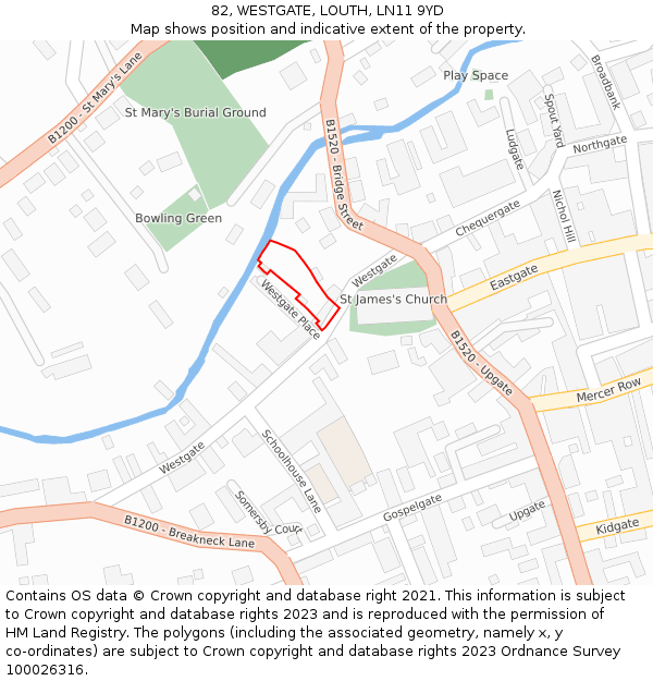 82, WESTGATE, LOUTH, LN11 9YD: Location map and indicative extent of plot