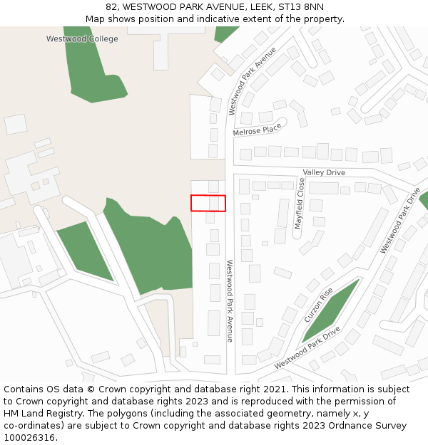 82, WESTWOOD PARK AVENUE, LEEK, ST13 8NN: Location map and indicative extent of plot