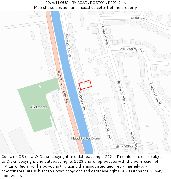 82, WILLOUGHBY ROAD, BOSTON, PE21 9HN: Location map and indicative extent of plot