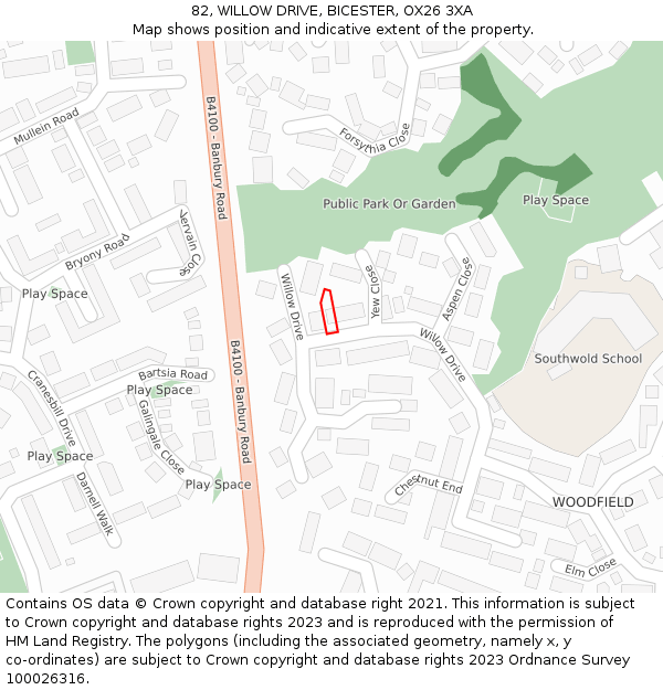 82, WILLOW DRIVE, BICESTER, OX26 3XA: Location map and indicative extent of plot