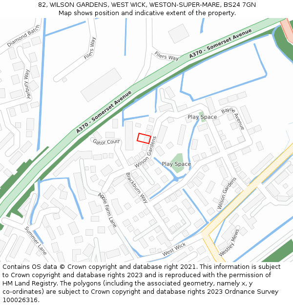 82, WILSON GARDENS, WEST WICK, WESTON-SUPER-MARE, BS24 7GN: Location map and indicative extent of plot