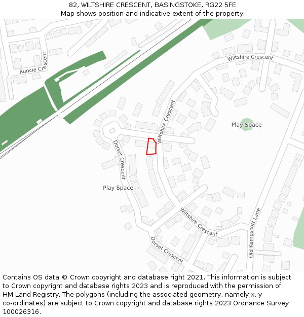 82, WILTSHIRE CRESCENT, BASINGSTOKE, RG22 5FE: Location map and indicative extent of plot