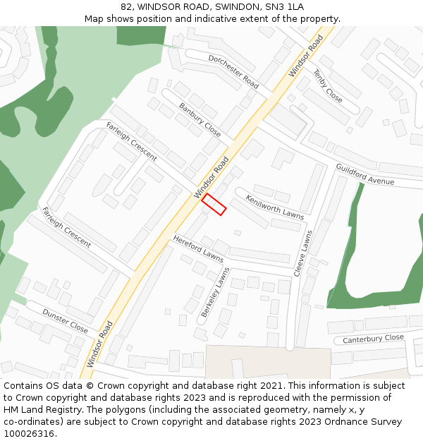 82, WINDSOR ROAD, SWINDON, SN3 1LA: Location map and indicative extent of plot
