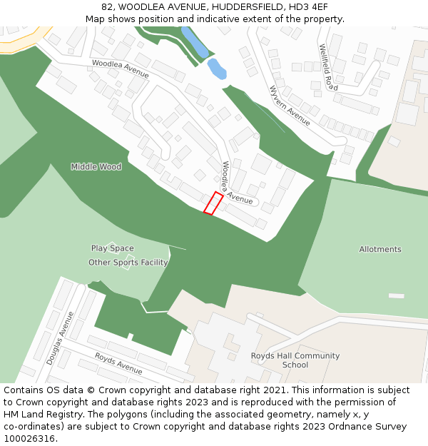 82, WOODLEA AVENUE, HUDDERSFIELD, HD3 4EF: Location map and indicative extent of plot