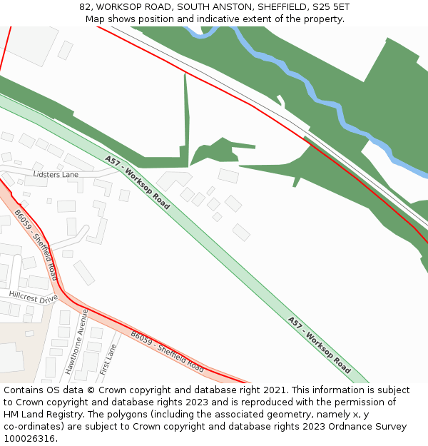 82, WORKSOP ROAD, SOUTH ANSTON, SHEFFIELD, S25 5ET: Location map and indicative extent of plot