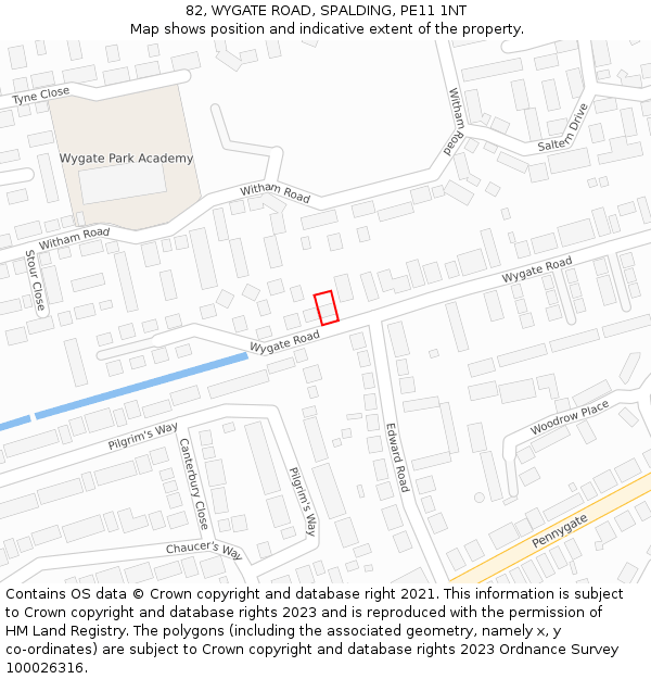 82, WYGATE ROAD, SPALDING, PE11 1NT: Location map and indicative extent of plot