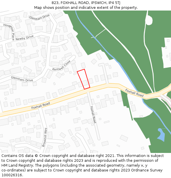 823, FOXHALL ROAD, IPSWICH, IP4 5TJ: Location map and indicative extent of plot