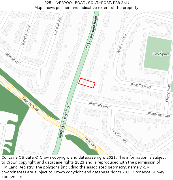 825, LIVERPOOL ROAD, SOUTHPORT, PR8 3NU: Location map and indicative extent of plot
