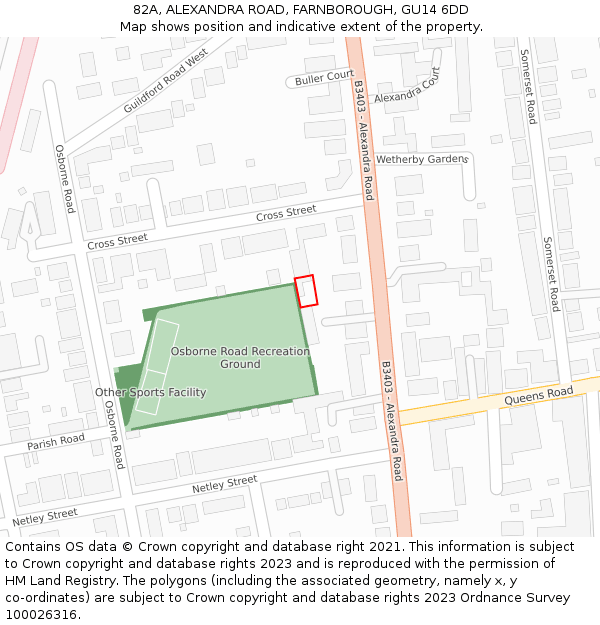 82A, ALEXANDRA ROAD, FARNBOROUGH, GU14 6DD: Location map and indicative extent of plot