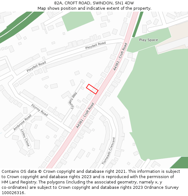 82A, CROFT ROAD, SWINDON, SN1 4DW: Location map and indicative extent of plot