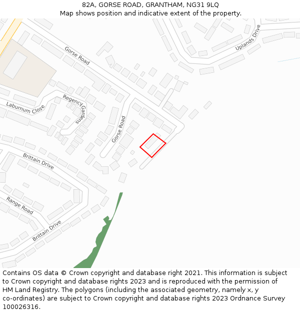 82A, GORSE ROAD, GRANTHAM, NG31 9LQ: Location map and indicative extent of plot