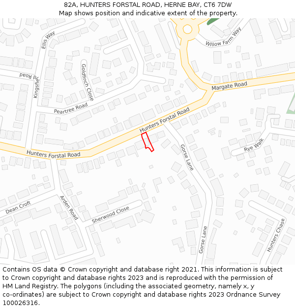 82A, HUNTERS FORSTAL ROAD, HERNE BAY, CT6 7DW: Location map and indicative extent of plot