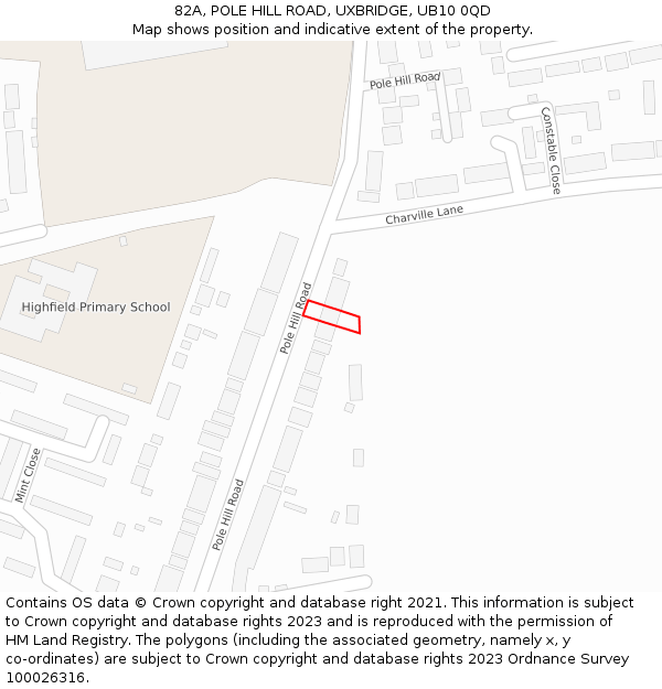 82A, POLE HILL ROAD, UXBRIDGE, UB10 0QD: Location map and indicative extent of plot