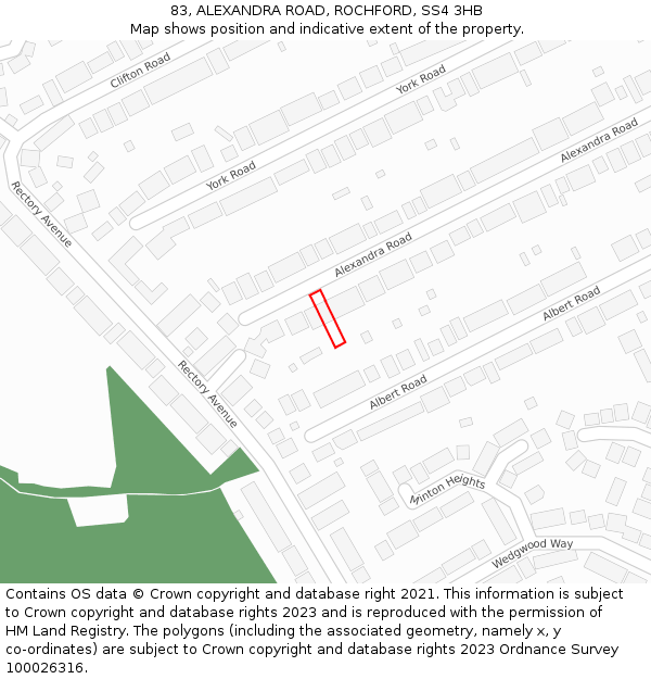 83, ALEXANDRA ROAD, ROCHFORD, SS4 3HB: Location map and indicative extent of plot