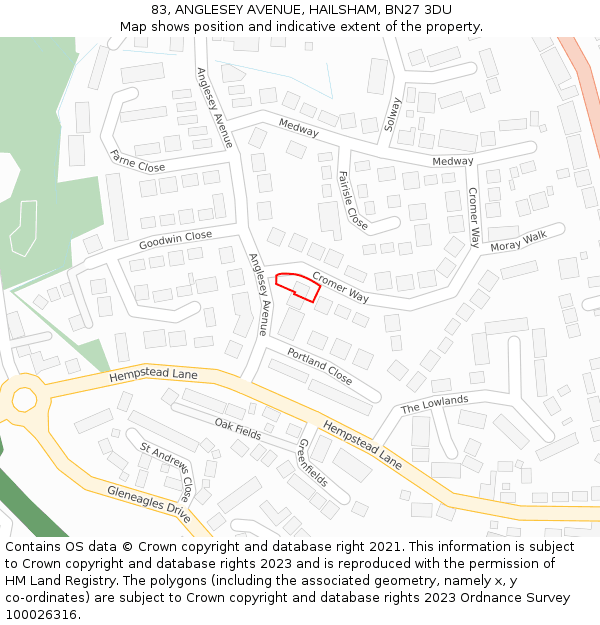 83, ANGLESEY AVENUE, HAILSHAM, BN27 3DU: Location map and indicative extent of plot