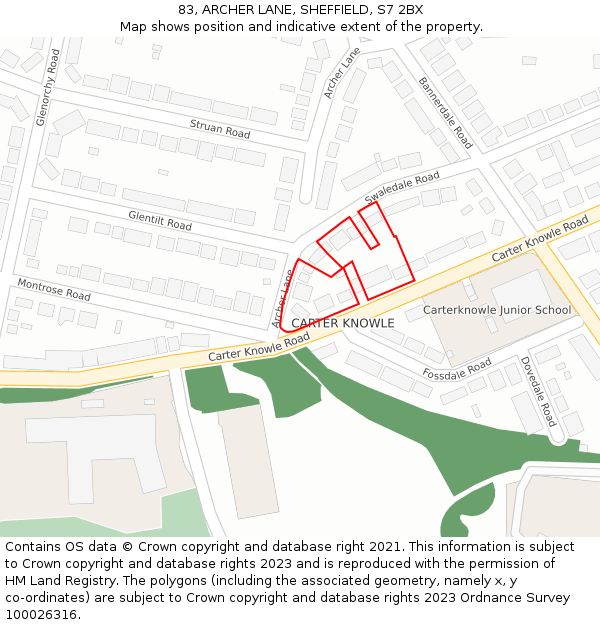 83, ARCHER LANE, SHEFFIELD, S7 2BX: Location map and indicative extent of plot