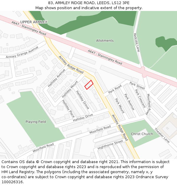 83, ARMLEY RIDGE ROAD, LEEDS, LS12 3PE: Location map and indicative extent of plot