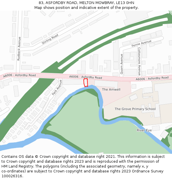 83, ASFORDBY ROAD, MELTON MOWBRAY, LE13 0HN: Location map and indicative extent of plot