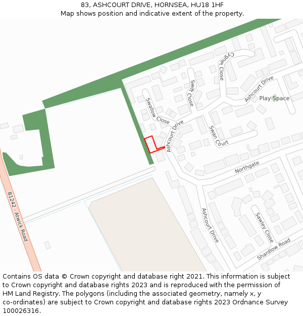 83, ASHCOURT DRIVE, HORNSEA, HU18 1HF: Location map and indicative extent of plot