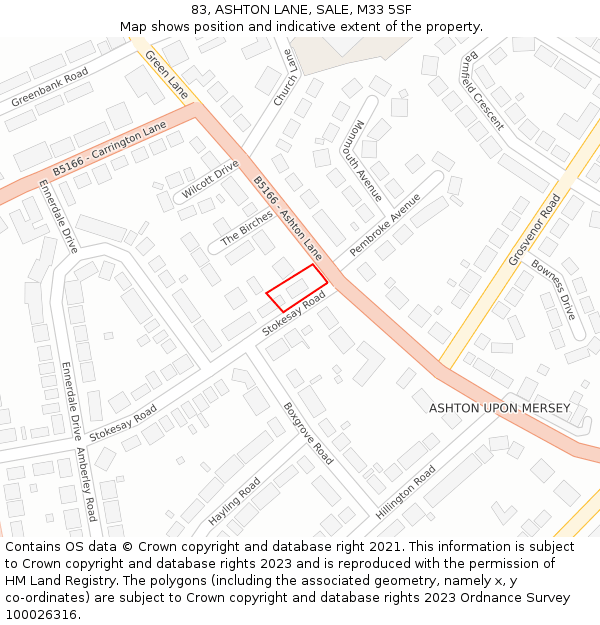 83, ASHTON LANE, SALE, M33 5SF: Location map and indicative extent of plot