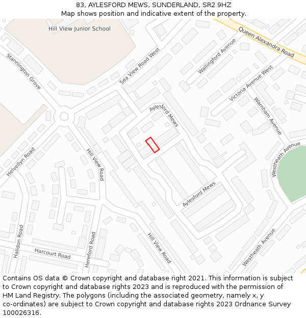 83, AYLESFORD MEWS, SUNDERLAND, SR2 9HZ: Location map and indicative extent of plot