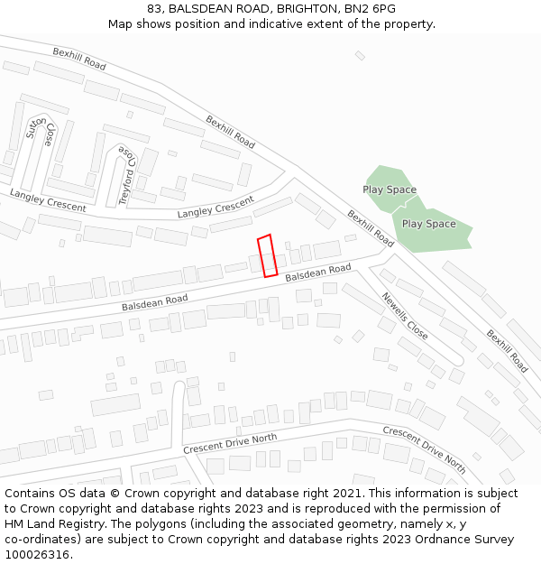 83, BALSDEAN ROAD, BRIGHTON, BN2 6PG: Location map and indicative extent of plot