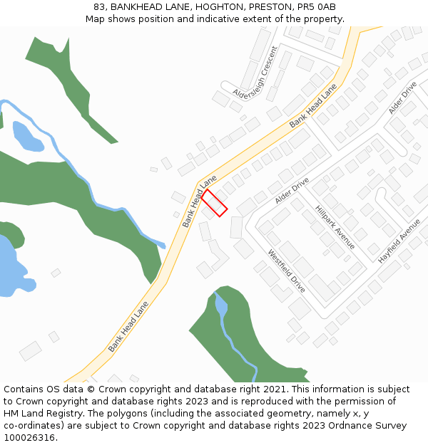 83, BANKHEAD LANE, HOGHTON, PRESTON, PR5 0AB: Location map and indicative extent of plot