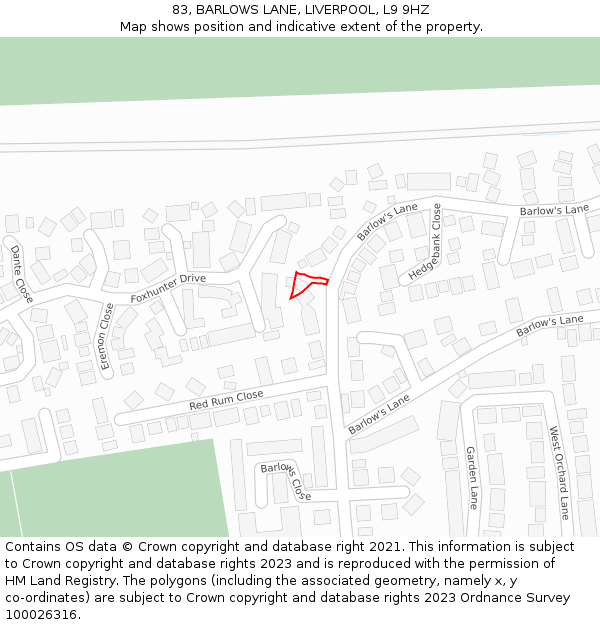 83, BARLOWS LANE, LIVERPOOL, L9 9HZ: Location map and indicative extent of plot
