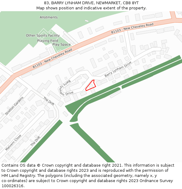 83, BARRY LYNHAM DRIVE, NEWMARKET, CB8 8YT: Location map and indicative extent of plot