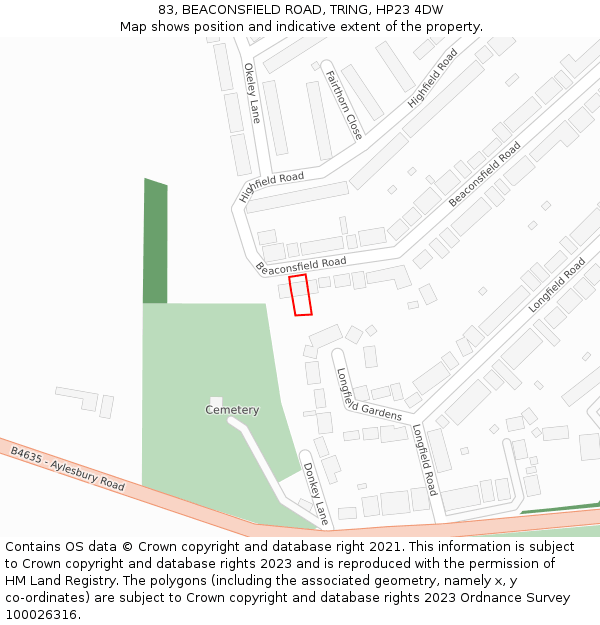 83, BEACONSFIELD ROAD, TRING, HP23 4DW: Location map and indicative extent of plot