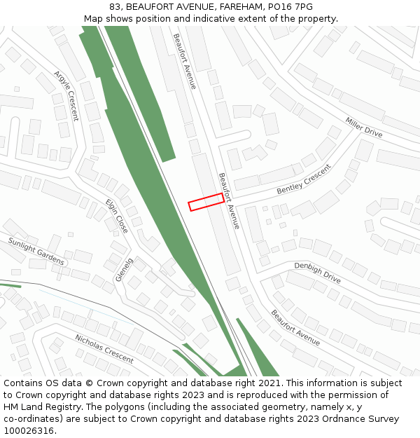 83, BEAUFORT AVENUE, FAREHAM, PO16 7PG: Location map and indicative extent of plot