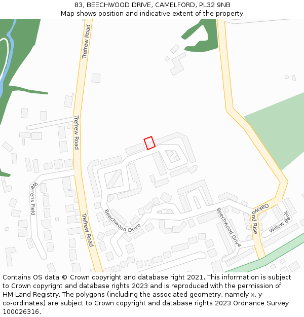 83, BEECHWOOD DRIVE, CAMELFORD, PL32 9NB: Location map and indicative extent of plot