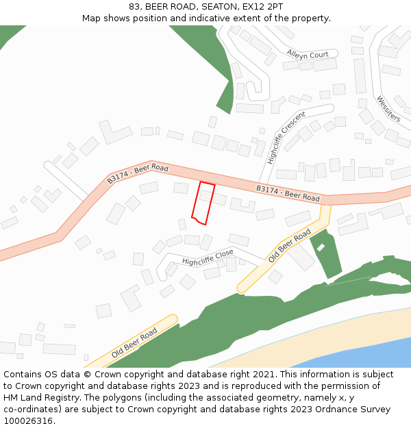 83, BEER ROAD, SEATON, EX12 2PT: Location map and indicative extent of plot