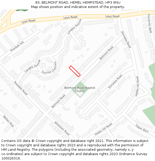 83, BELMONT ROAD, HEMEL HEMPSTEAD, HP3 9NU: Location map and indicative extent of plot
