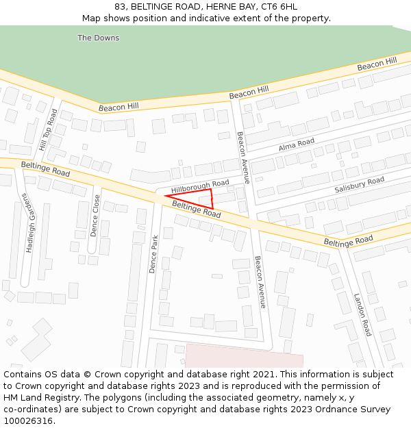 83, BELTINGE ROAD, HERNE BAY, CT6 6HL: Location map and indicative extent of plot