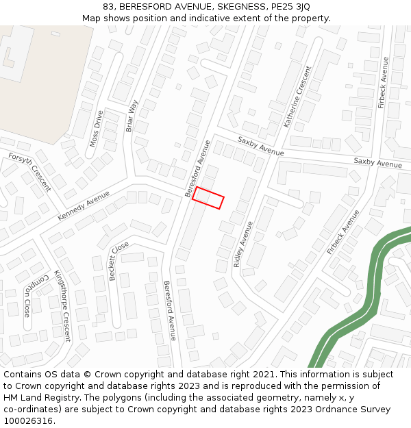 83, BERESFORD AVENUE, SKEGNESS, PE25 3JQ: Location map and indicative extent of plot