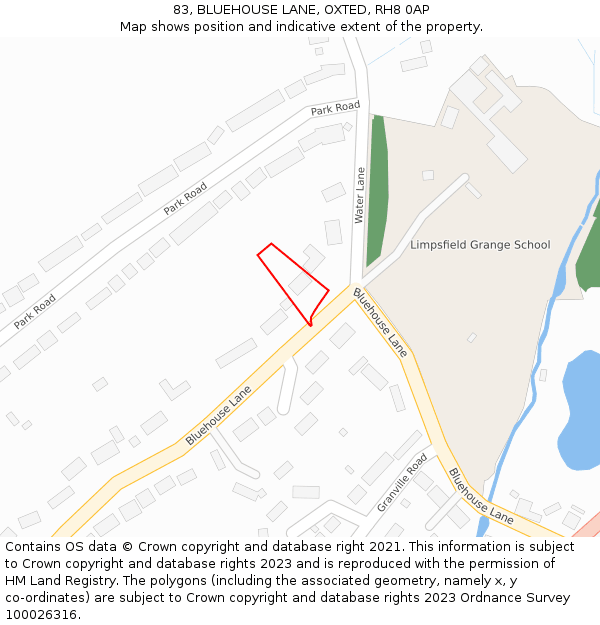 83, BLUEHOUSE LANE, OXTED, RH8 0AP: Location map and indicative extent of plot