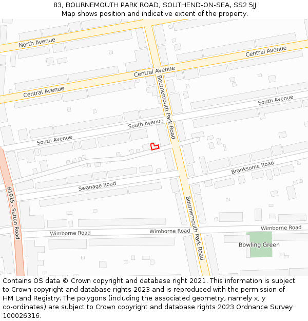 83, BOURNEMOUTH PARK ROAD, SOUTHEND-ON-SEA, SS2 5JJ: Location map and indicative extent of plot