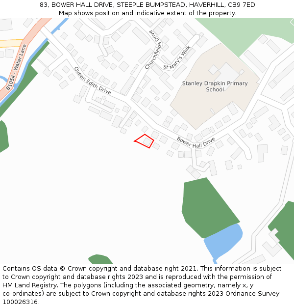 83, BOWER HALL DRIVE, STEEPLE BUMPSTEAD, HAVERHILL, CB9 7ED: Location map and indicative extent of plot