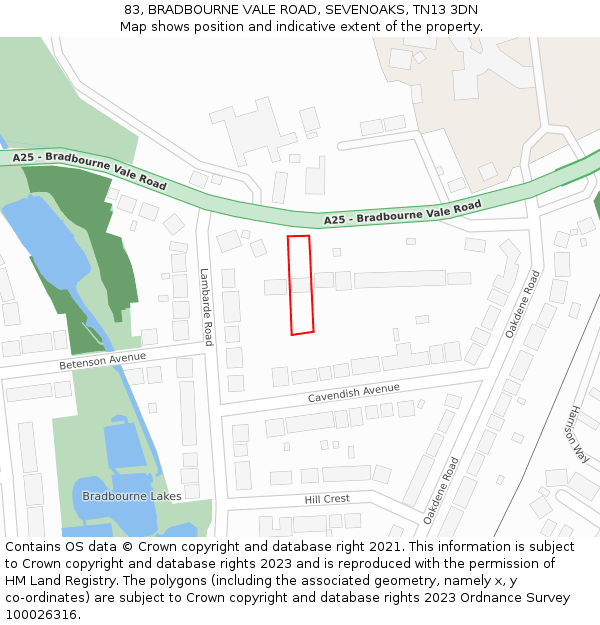 83, BRADBOURNE VALE ROAD, SEVENOAKS, TN13 3DN: Location map and indicative extent of plot