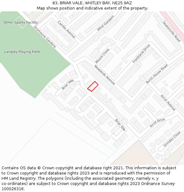 83, BRIAR VALE, WHITLEY BAY, NE25 9AZ: Location map and indicative extent of plot