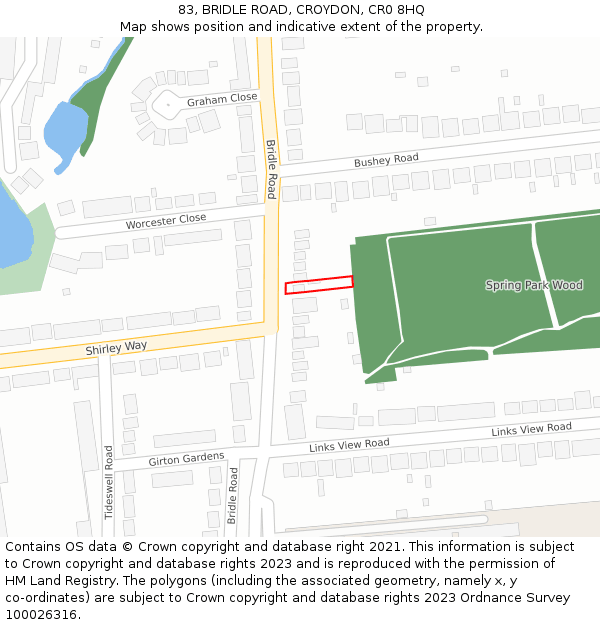 83, BRIDLE ROAD, CROYDON, CR0 8HQ: Location map and indicative extent of plot