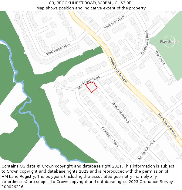 83, BROOKHURST ROAD, WIRRAL, CH63 0EL: Location map and indicative extent of plot