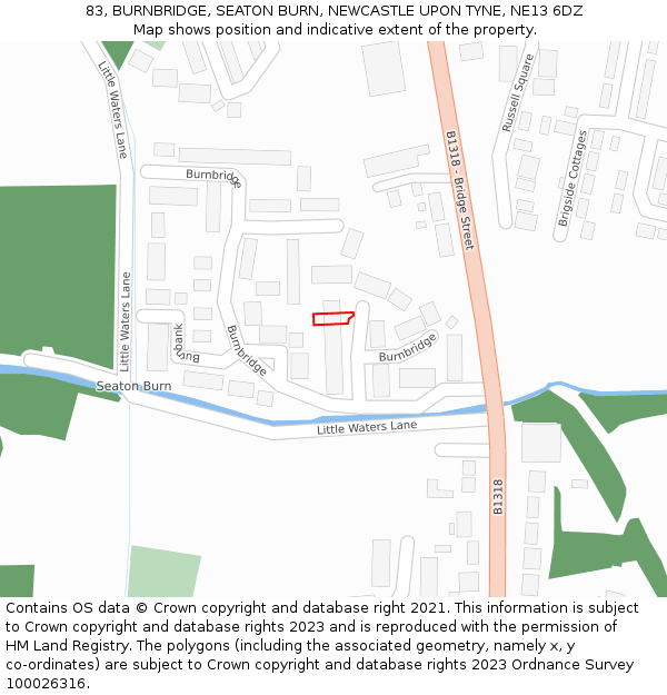 83, BURNBRIDGE, SEATON BURN, NEWCASTLE UPON TYNE, NE13 6DZ: Location map and indicative extent of plot