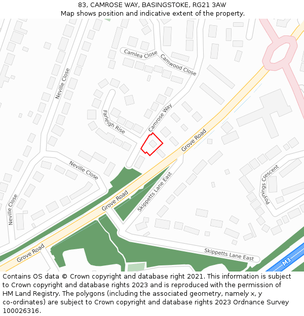 83, CAMROSE WAY, BASINGSTOKE, RG21 3AW: Location map and indicative extent of plot