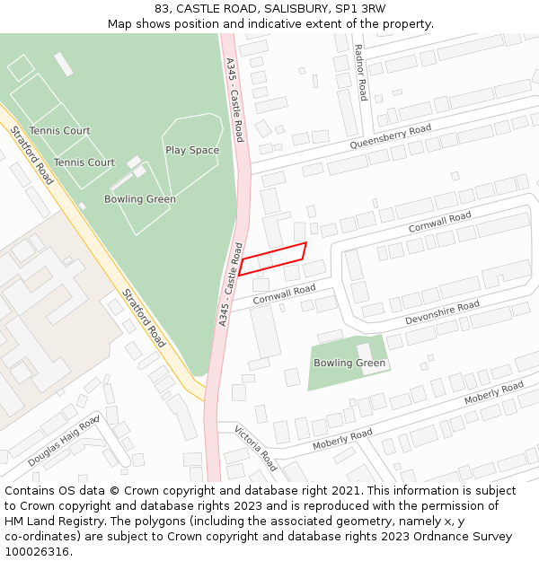 83, CASTLE ROAD, SALISBURY, SP1 3RW: Location map and indicative extent of plot