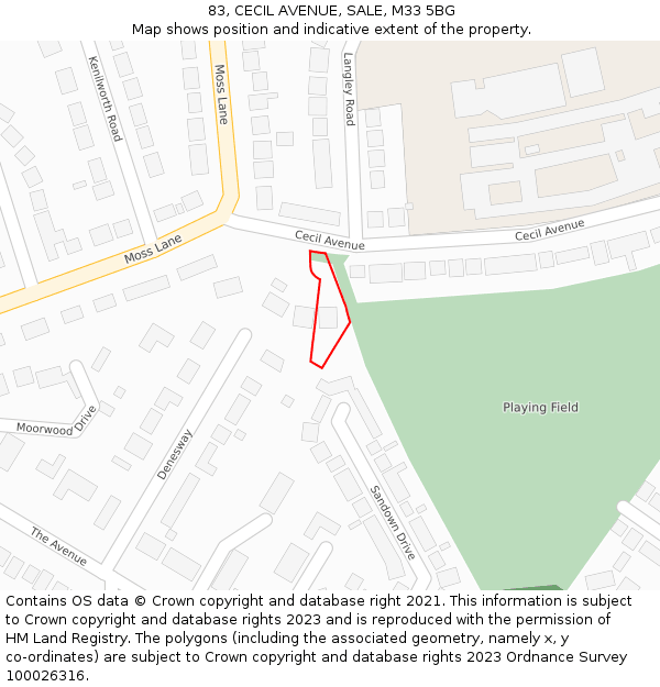 83, CECIL AVENUE, SALE, M33 5BG: Location map and indicative extent of plot